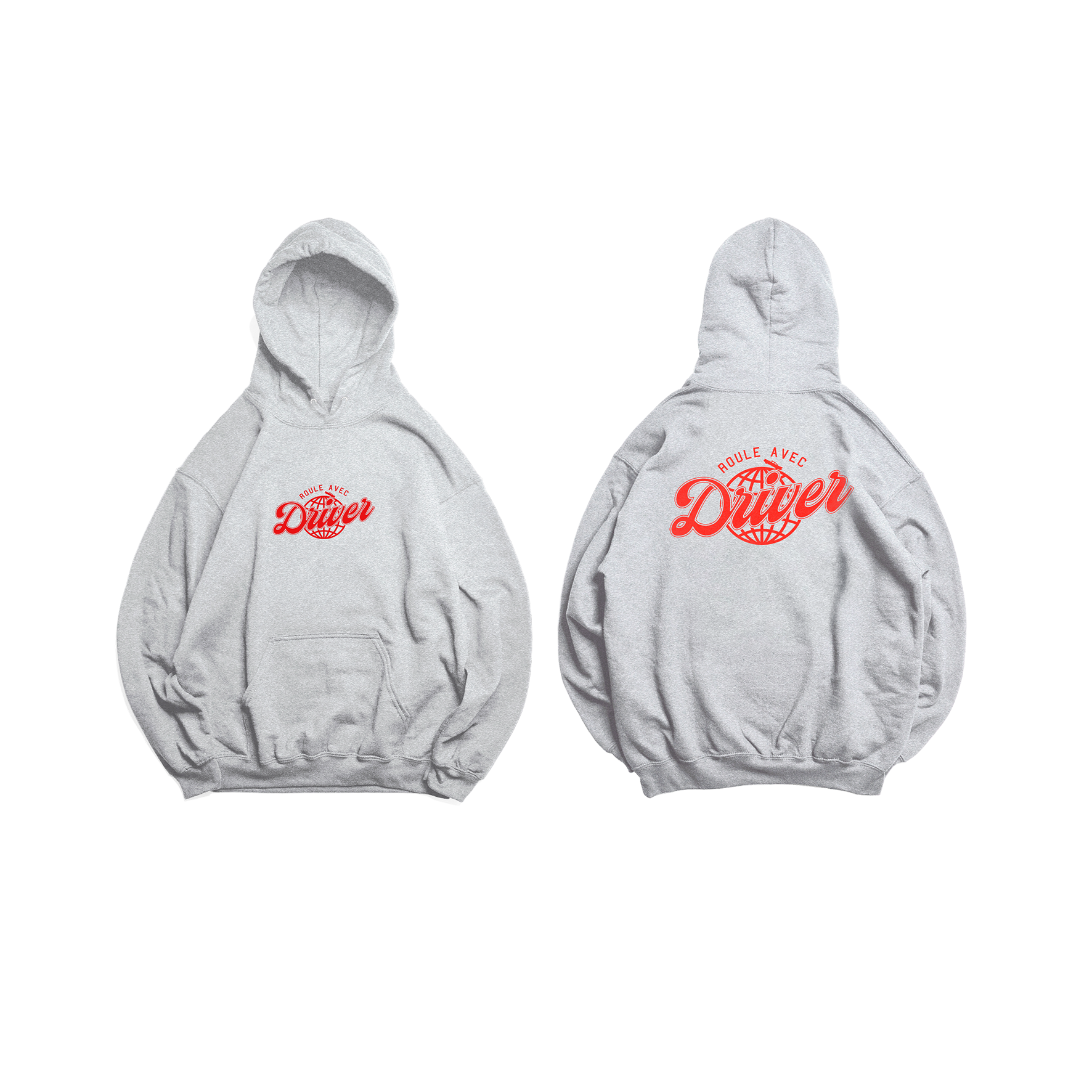 SWEAT CAPUCHE "ROULE AVEC DRIVER" - GRIS CHINÉ